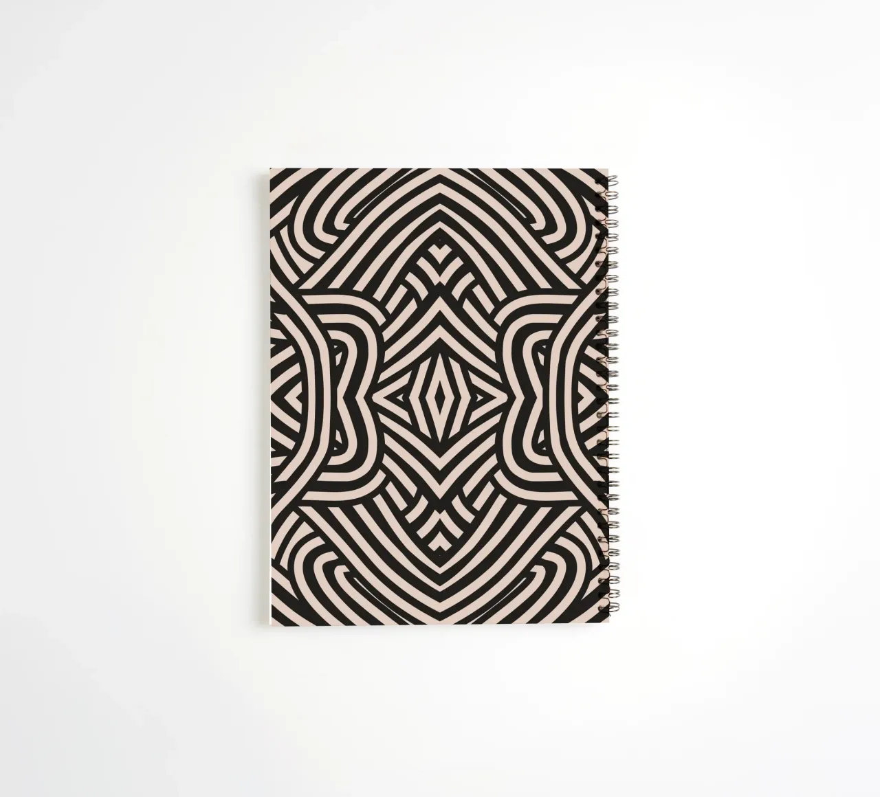 Symmetrical linocut line art pattern 03 spiral notebook by Little Dean