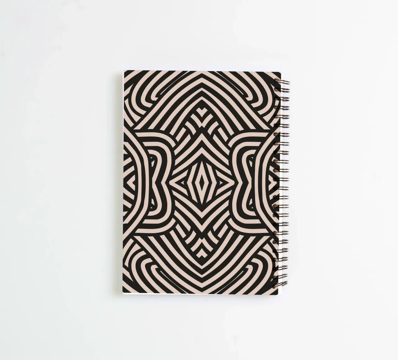 Symmetrical linocut line art pattern 03 spiral notebook by Little Dean