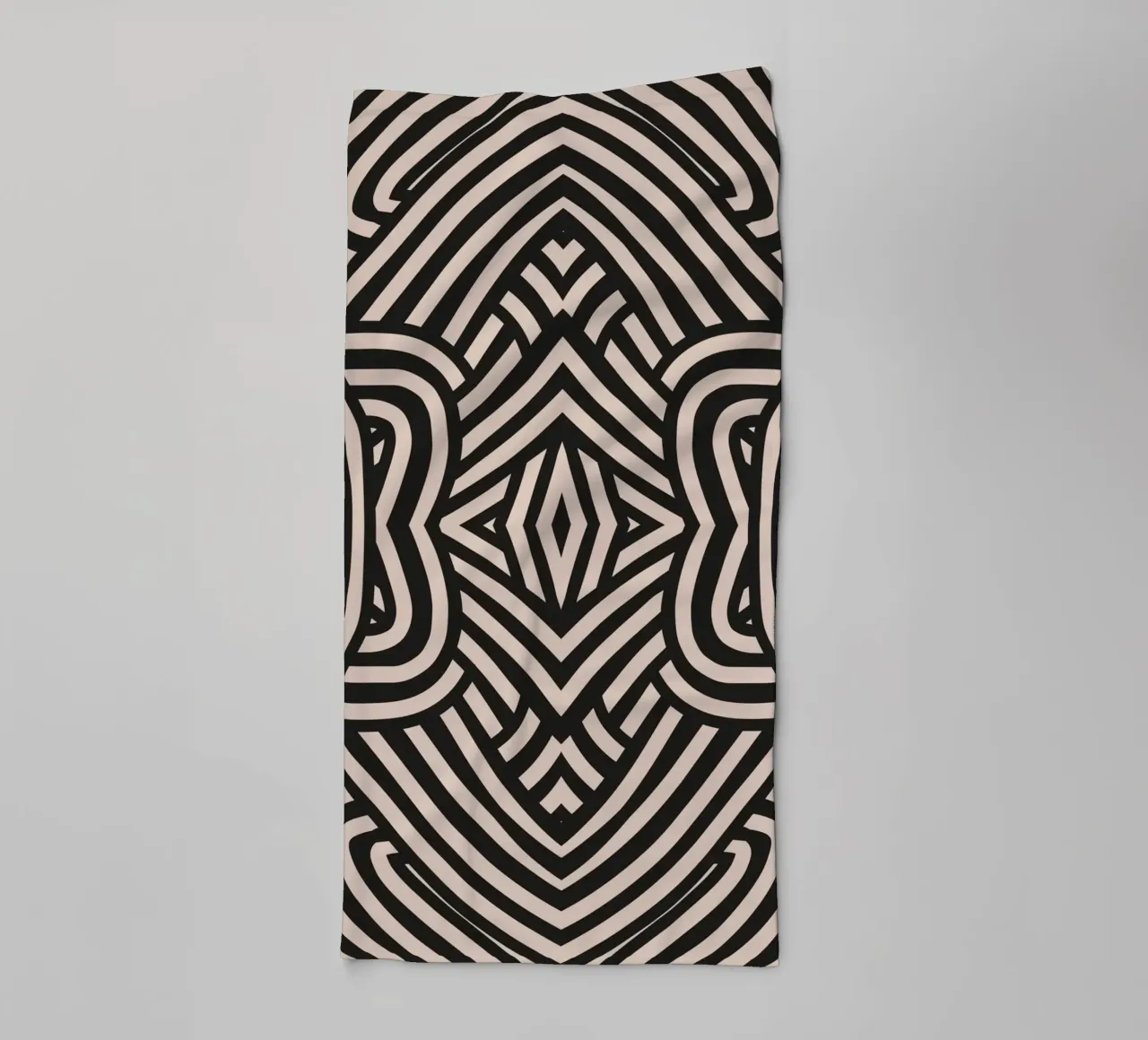 Symmetrical linocut line art pattern 03 towel by Little Dean