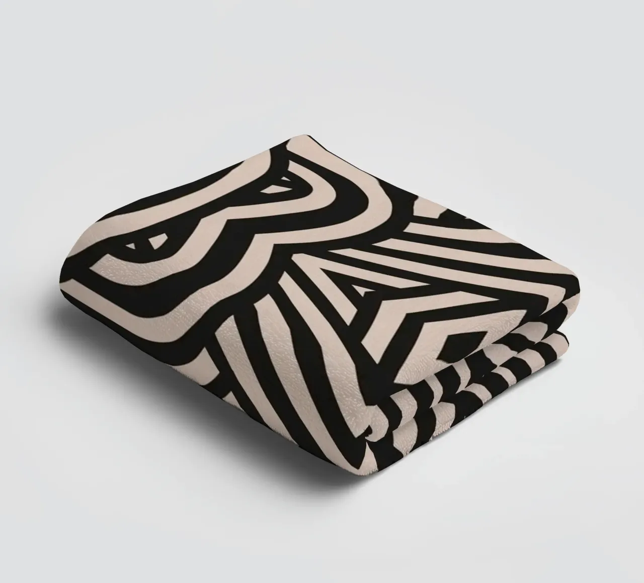 Symmetrical linocut line art pattern 03 towel by Little Dean