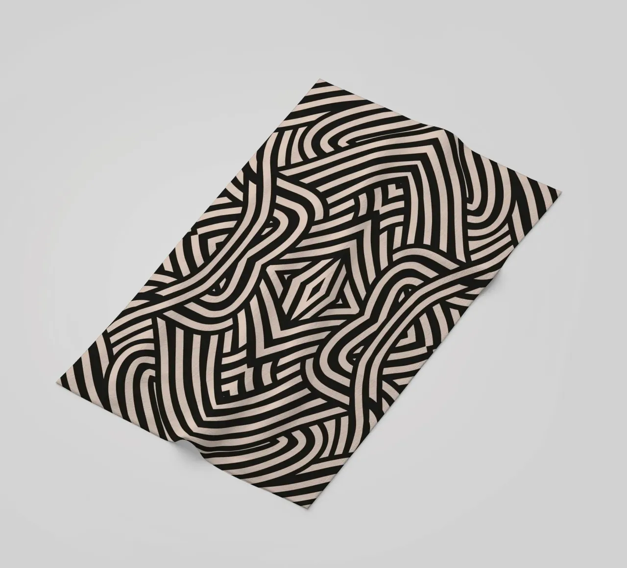 Symmetrical linocut line art pattern 03 beach towel by Little Dean