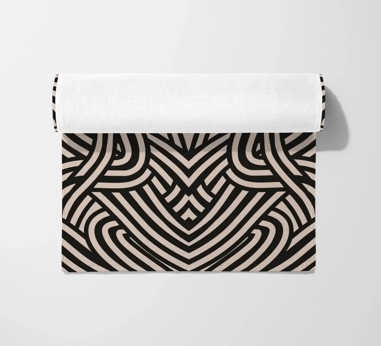 Symmetrical linocut line art pattern 03 beach towel by Little Dean
