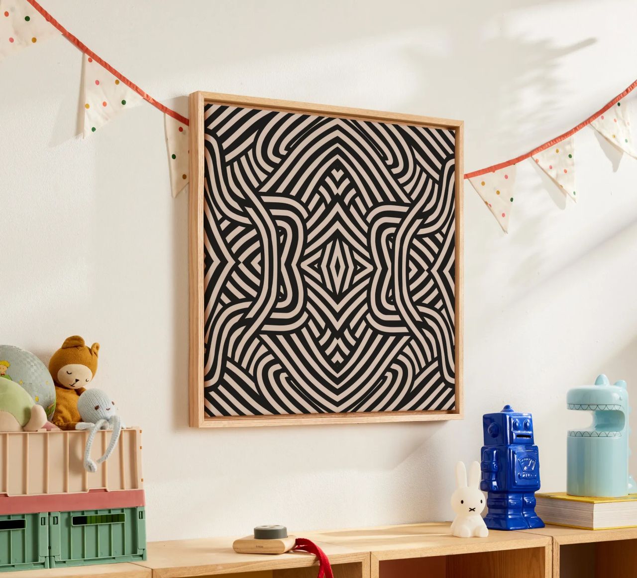 Symmetrical linocut line art pattern 03 canvas by Little Dean