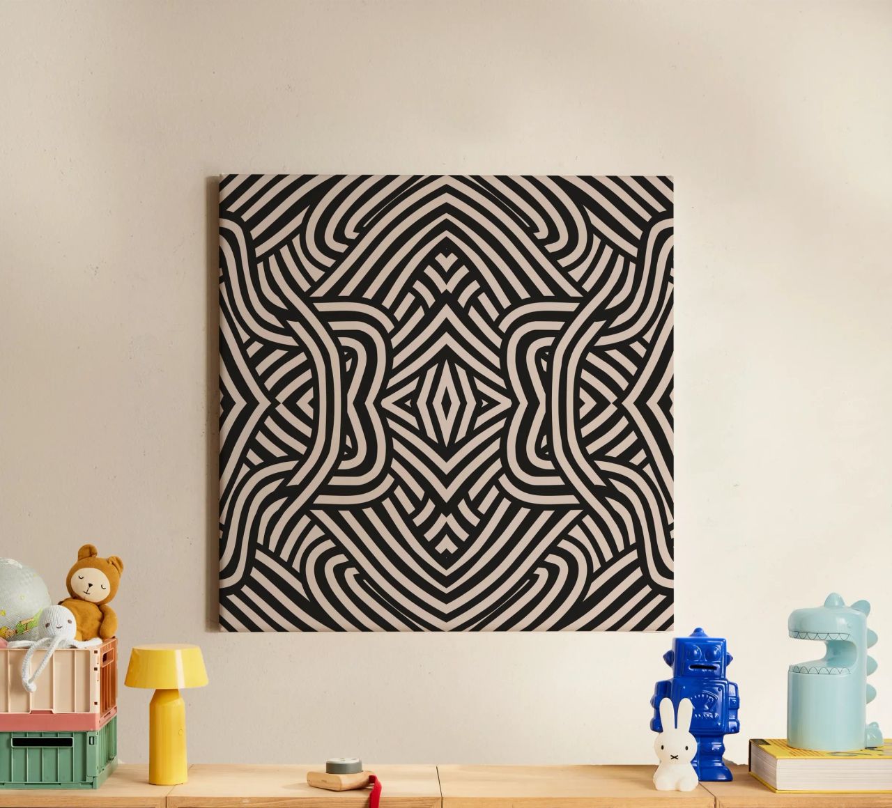Symmetrical linocut line art pattern 03 canvas by Little Dean