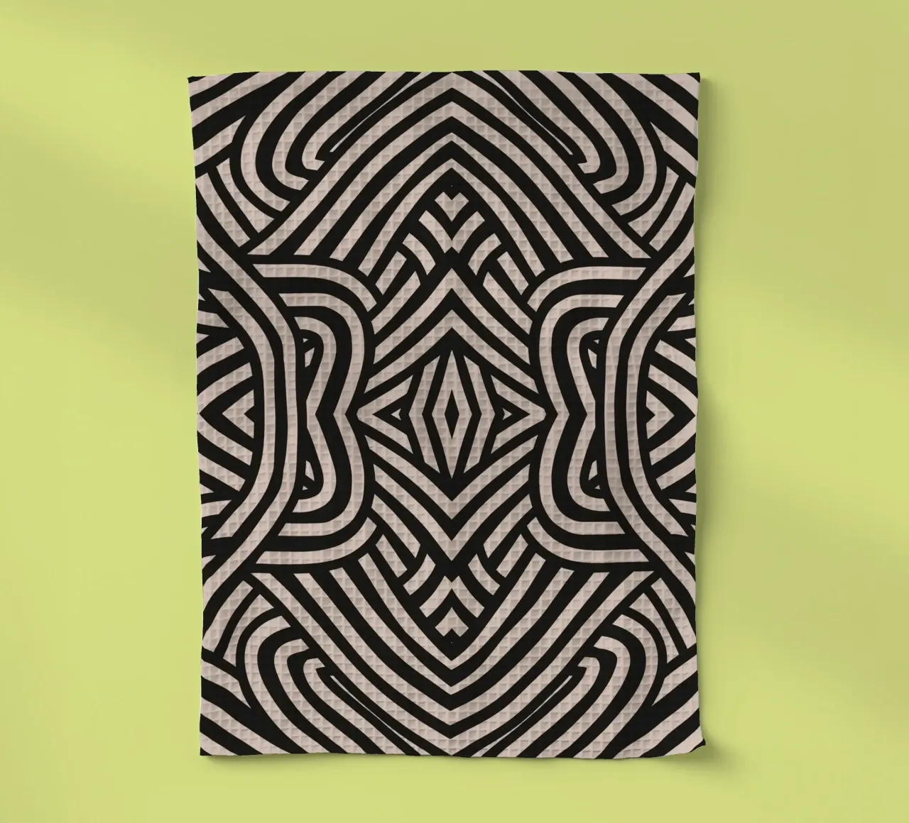 Symmetrical linocut line art pattern 03 tea towel by Little Dean