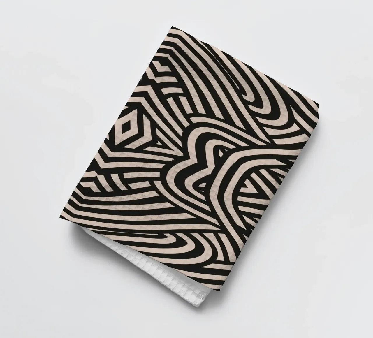 Symmetrical linocut line art pattern 03 tea towel by Little Dean