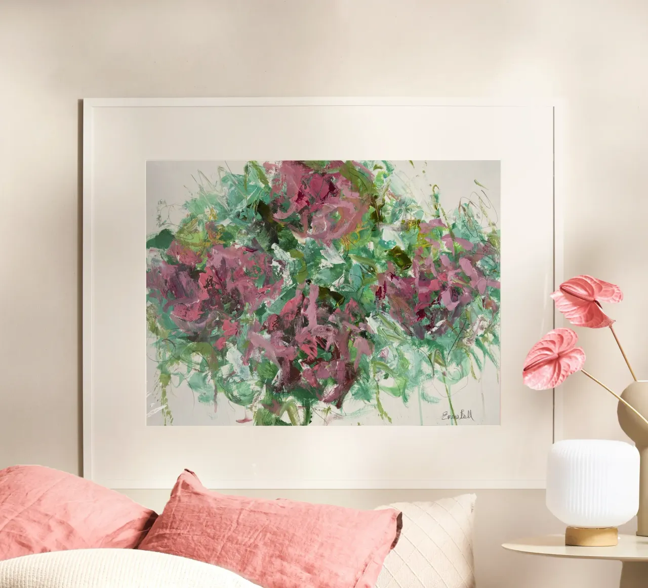 Pennellate floreali in rosa e verde carta hahnemühle da Emma Bell