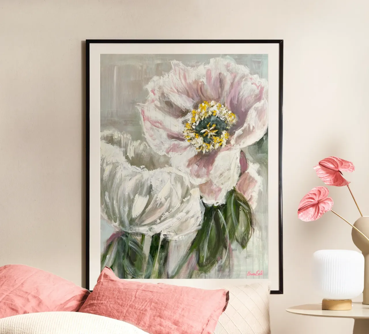 Delicati fiori bianchi e rosa poster da Emma Bell