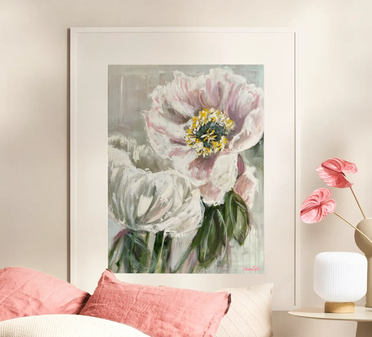 Delicati fiori bianchi e rosa poster da Emma Bell