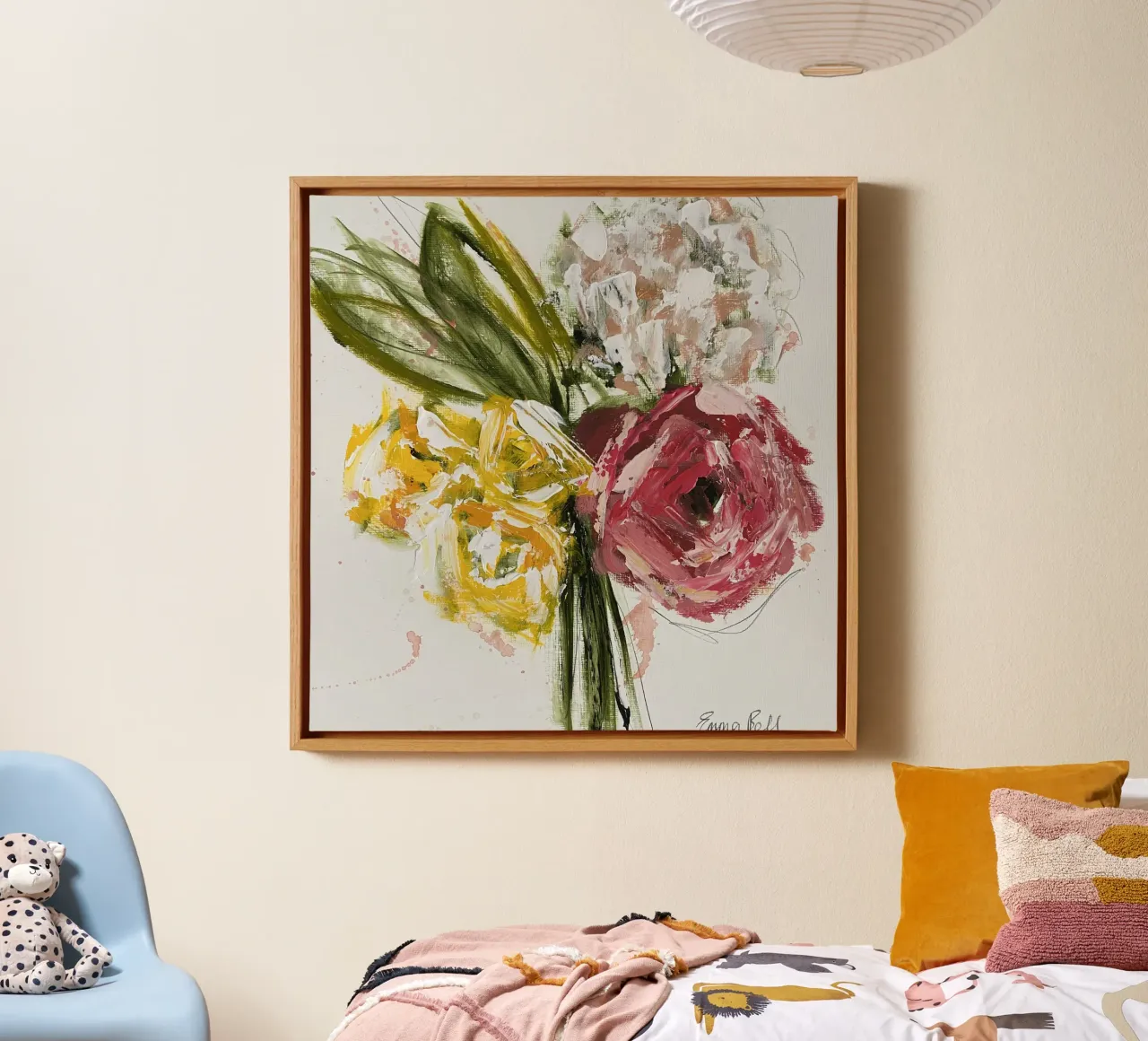 Kleurrijk bloemenboeket canvas met Baklijst van Emma Bell