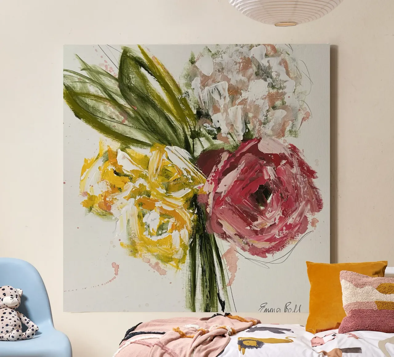 Kleurrijk bloemenboeket canvas met Baklijst van Emma Bell