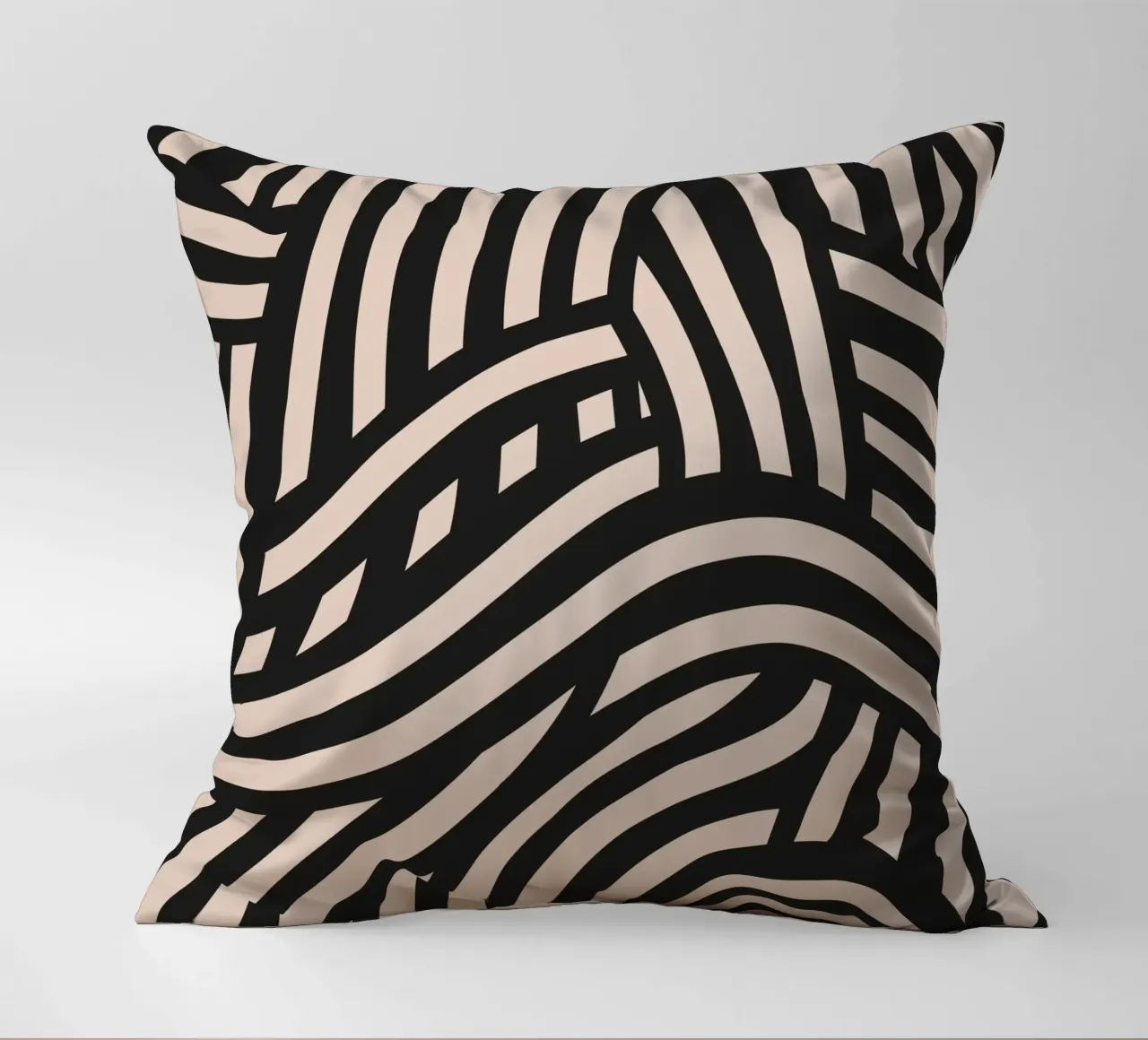 Asymmetrical linocut line art pattern 03 decorative cushion by Little Dean