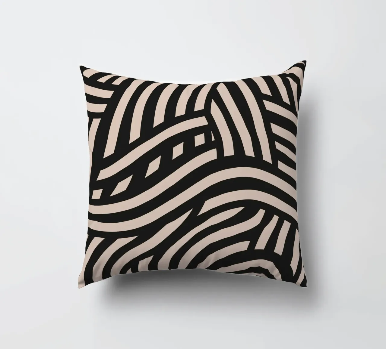 Asymmetrical linocut line art pattern 03 decorative cushion by Little Dean