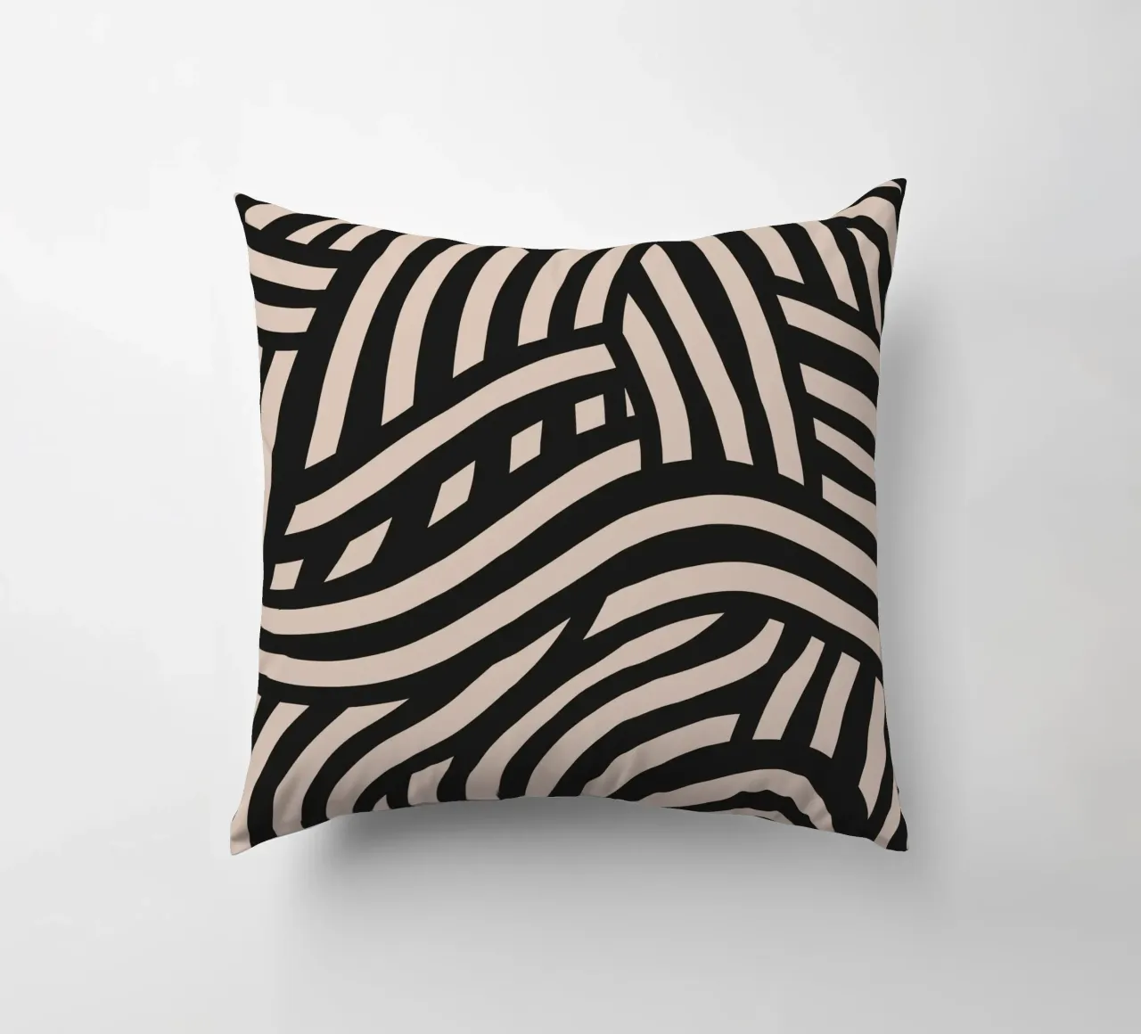 Asymmetrical linocut line art pattern 03 decorative cushion by Little Dean