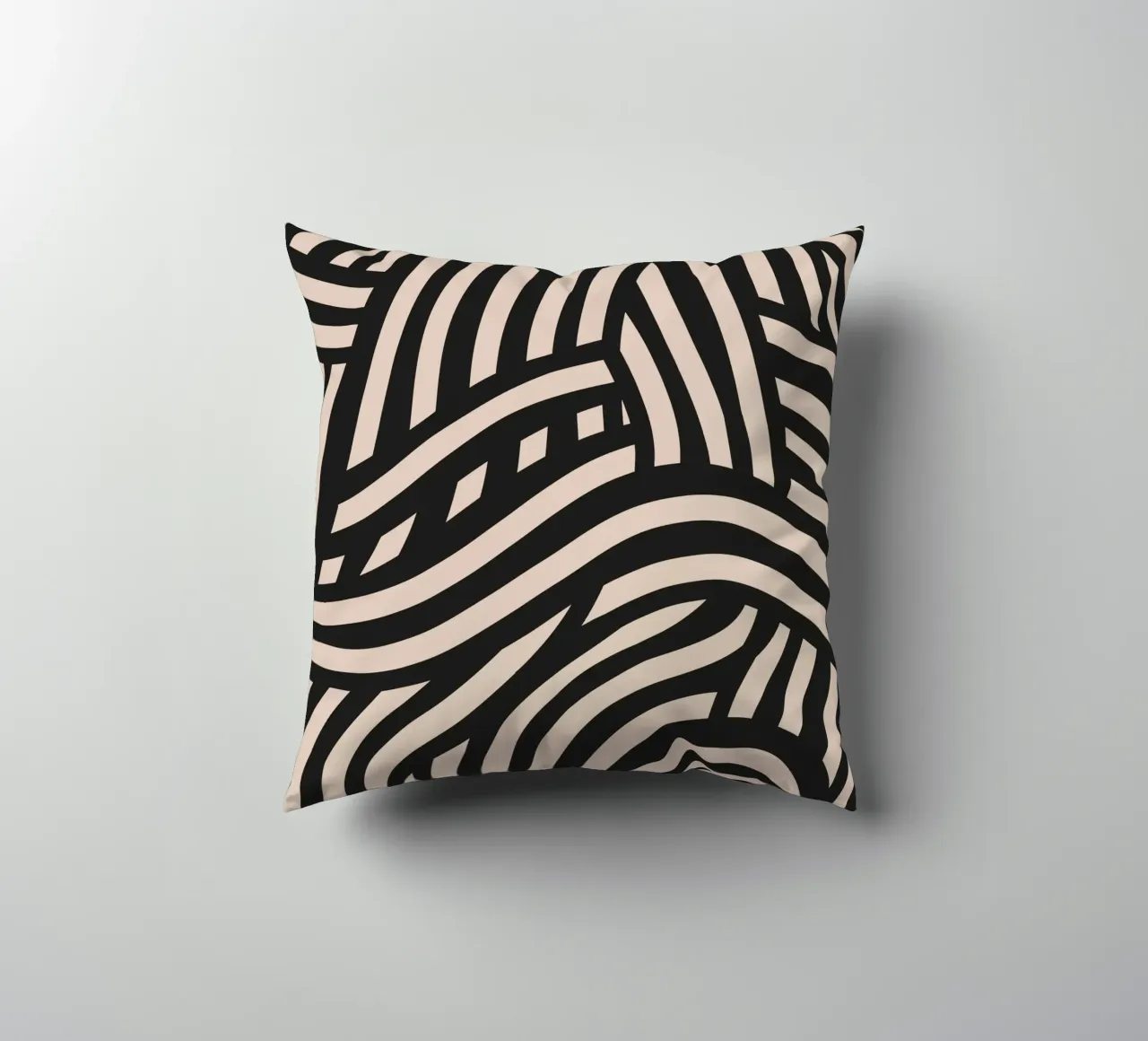 Asymmetrical linocut line art pattern 03 decorative cushion by Little Dean
