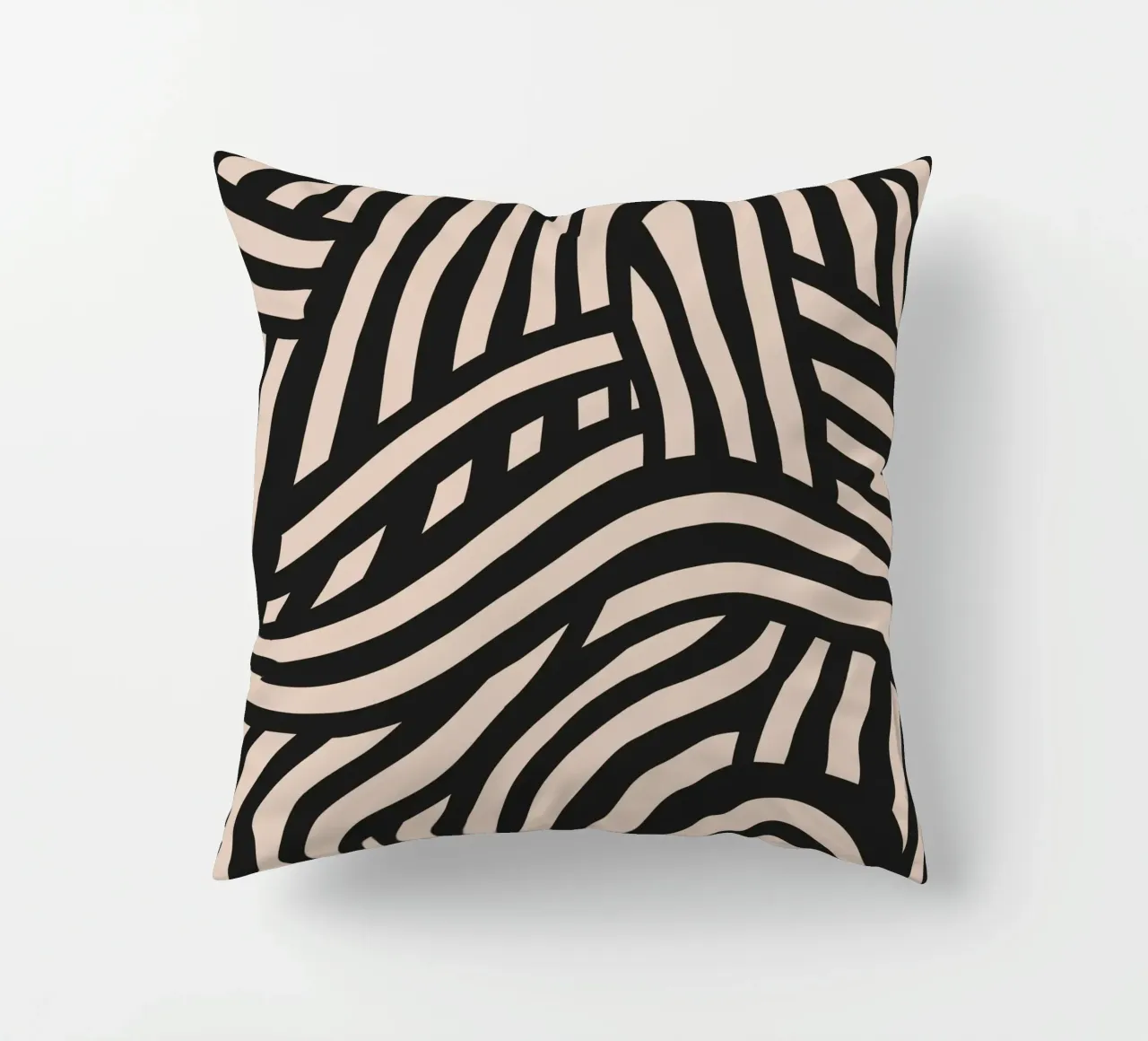 Asymmetrical linocut line art pattern 03 decorative cushion by Little Dean