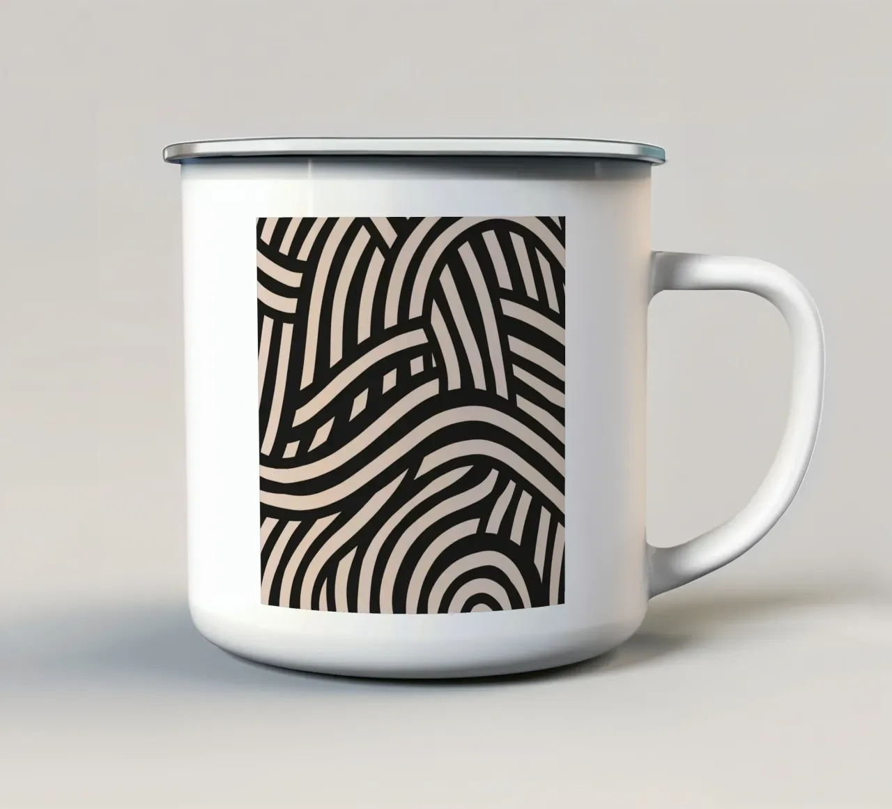 Asymmetrical linocut line art pattern 03 enamel mug by Little Dean