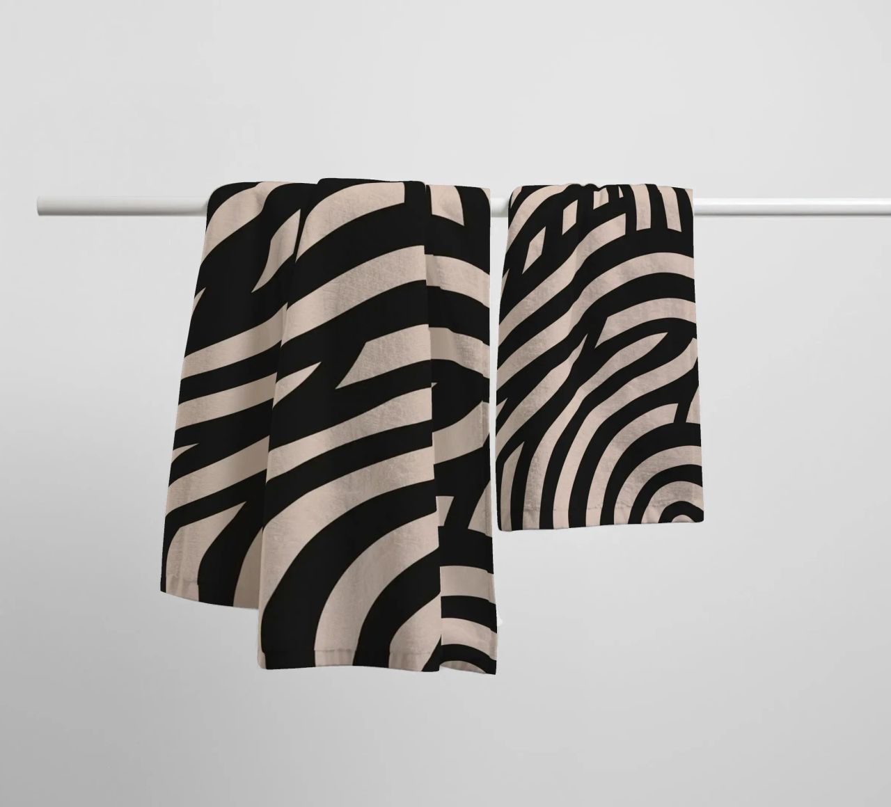 Asymmetrical linocut line art pattern 03 towel by Little Dean