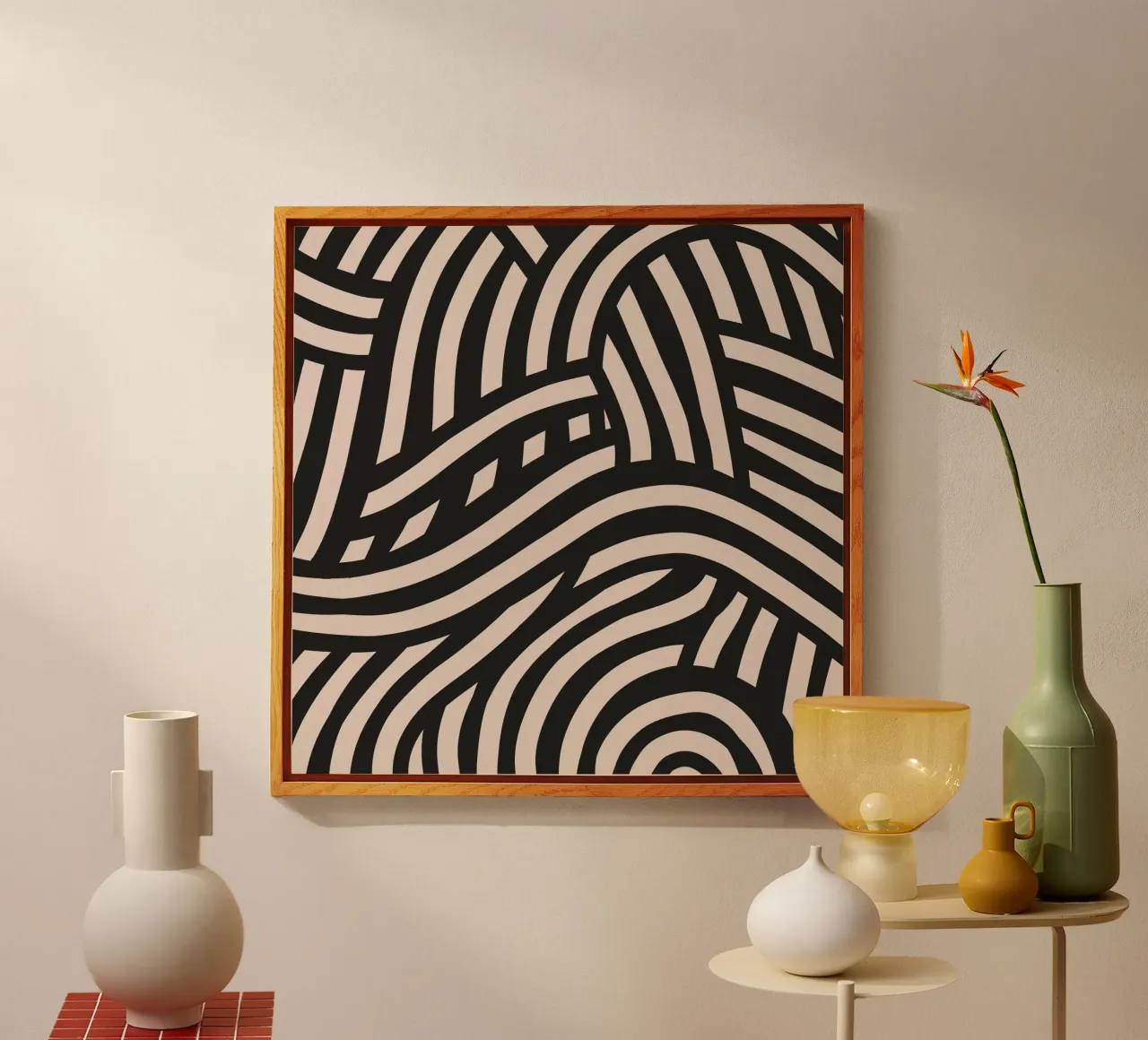 Asymmetrical linocut line art pattern 03 acrylic glass by Little Dean