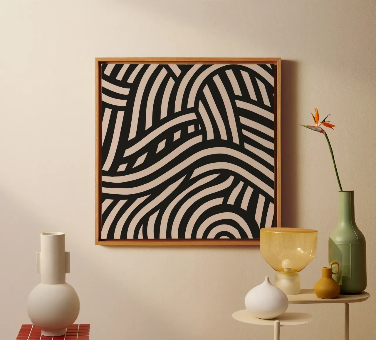 Asymmetrical linocut line art pattern 03 canvas by Little Dean