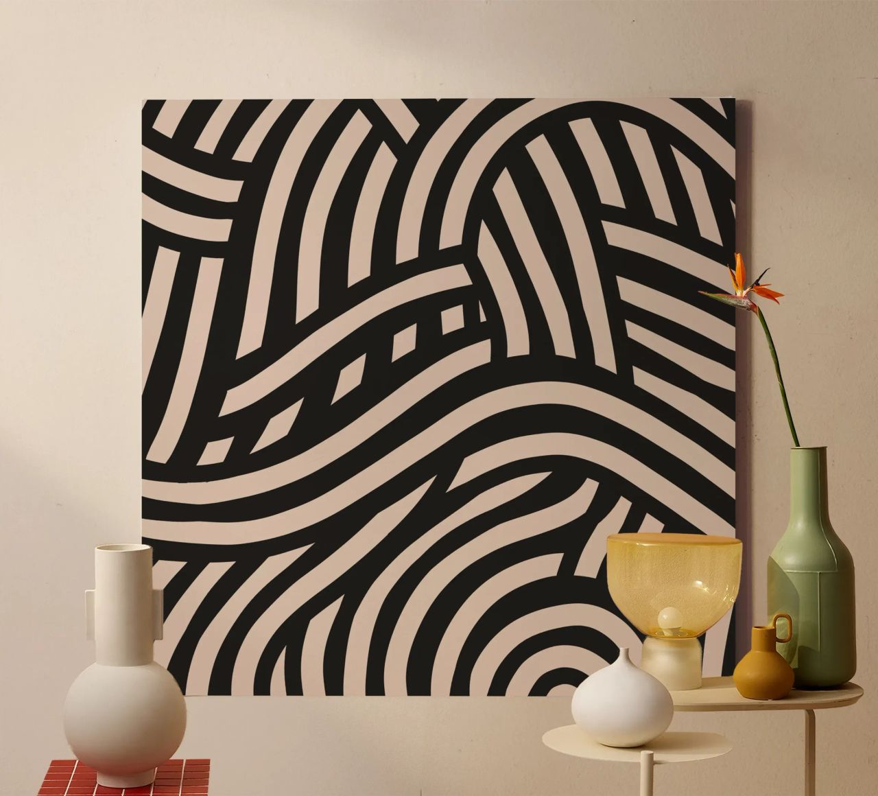 Asymmetrical linocut line art pattern 03 canvas by Little Dean