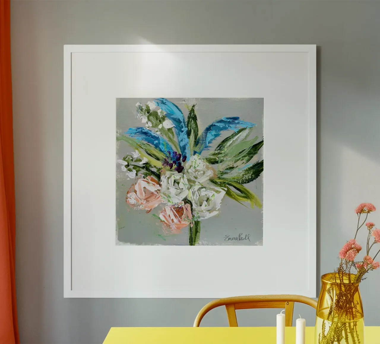 Bloemblaadjes in beweging poster met kunststof frame van Emma Bell