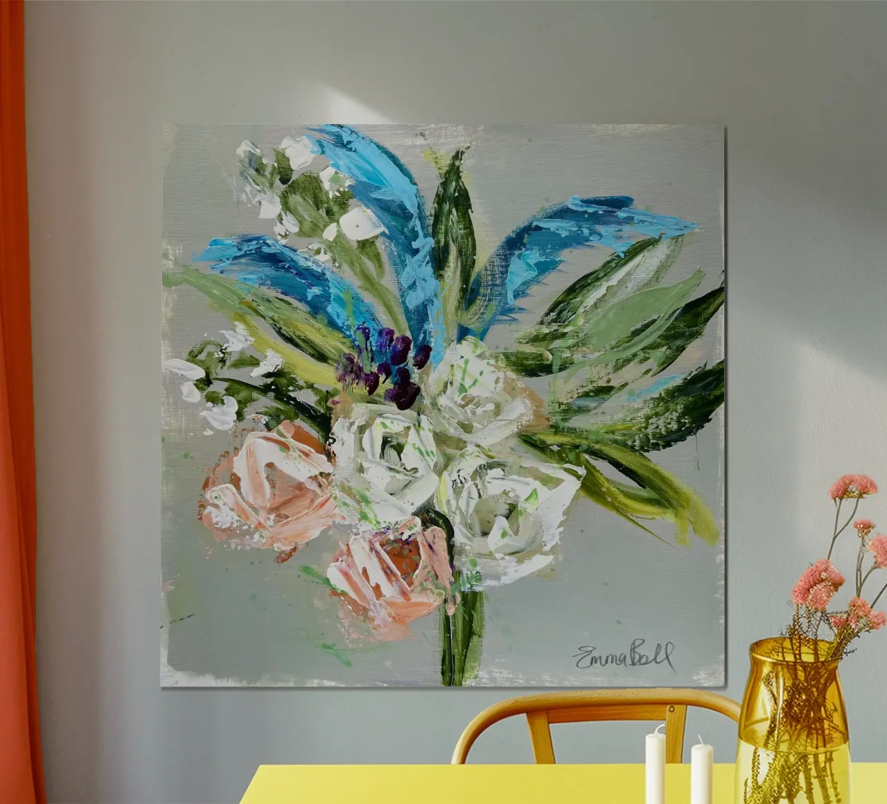 Bloemblaadjes in beweging poster met kunststof frame van Emma Bell