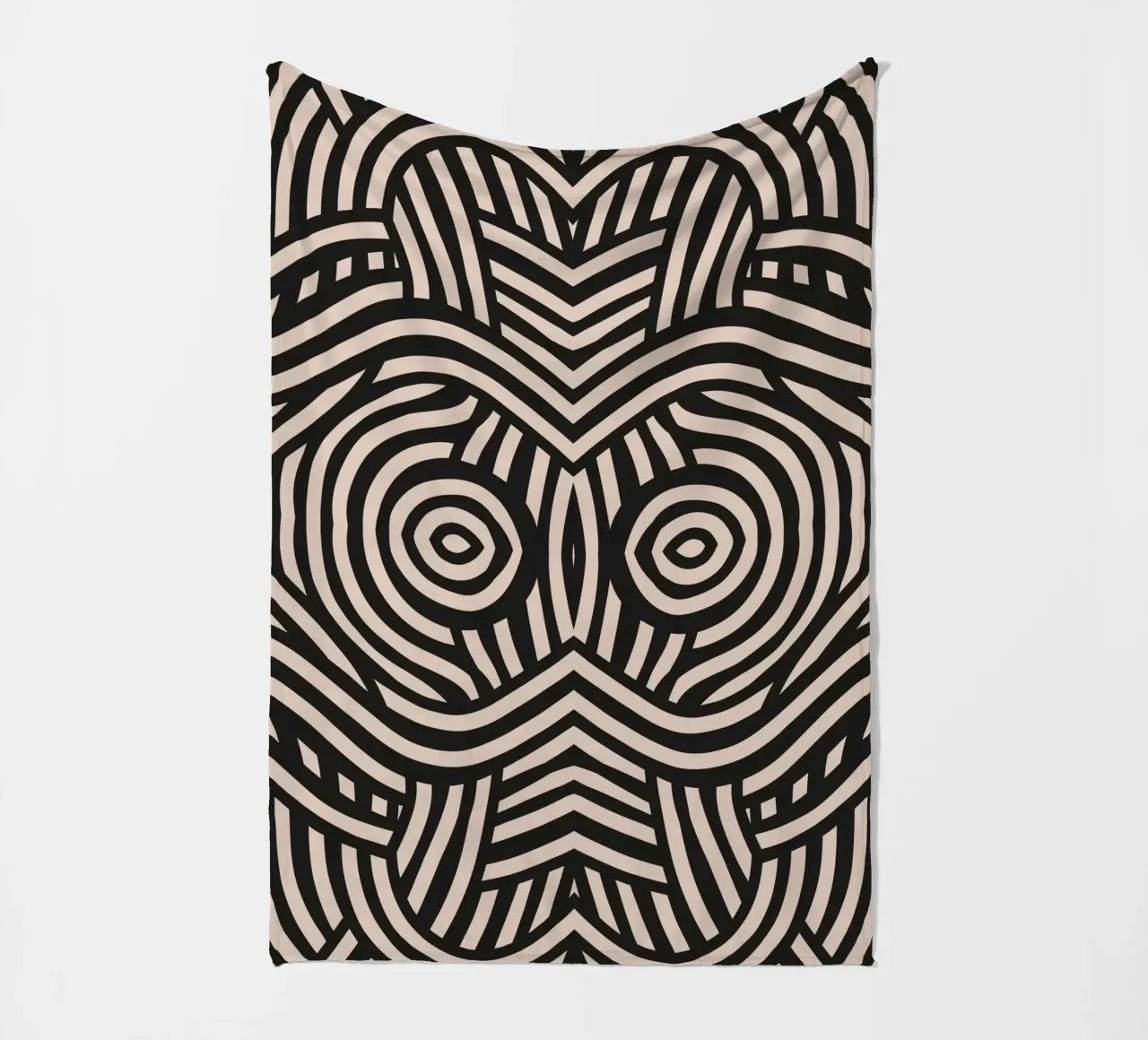 Symmetrical linocut line art pattern 04 fleece blanket by Little Dean