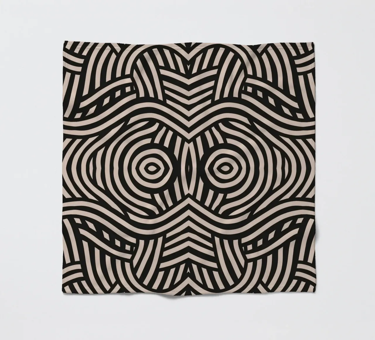 Symmetrical linocut line art pattern 04 fleece blanket by Little Dean
