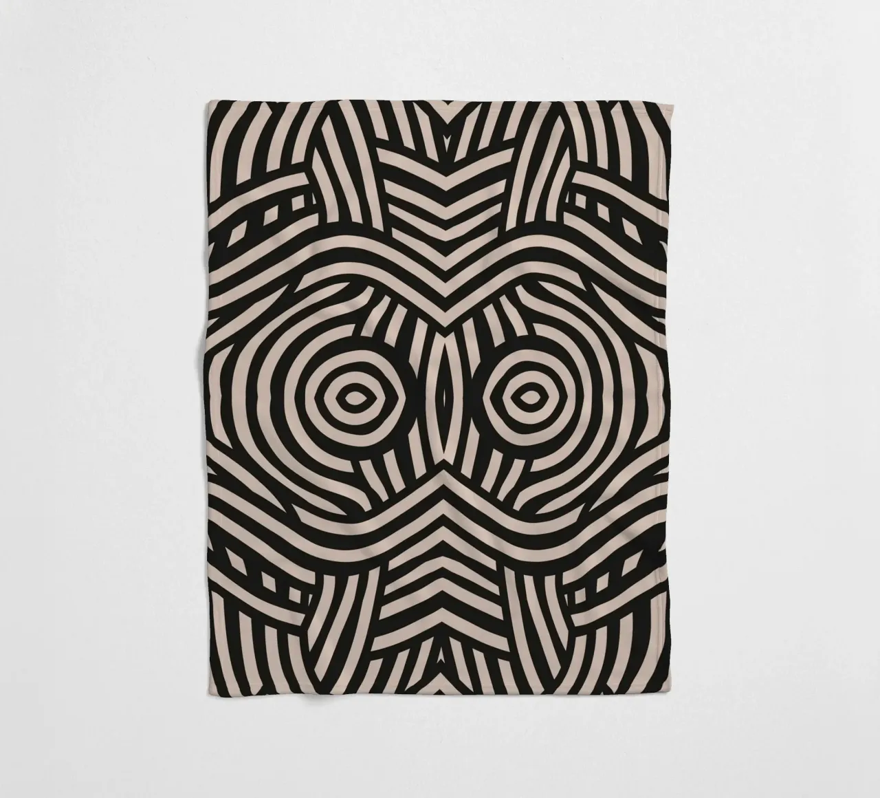 Symmetrical linocut line art pattern 04 fleece blanket by Little Dean