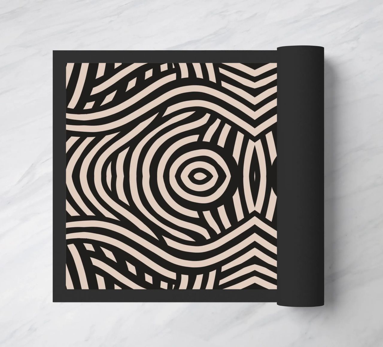 Symmetrical linocut line art pattern 04 doormat by Little Dean