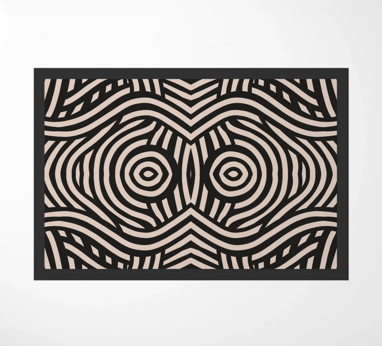 Symmetrical linocut line art pattern 04 doormat by Little Dean