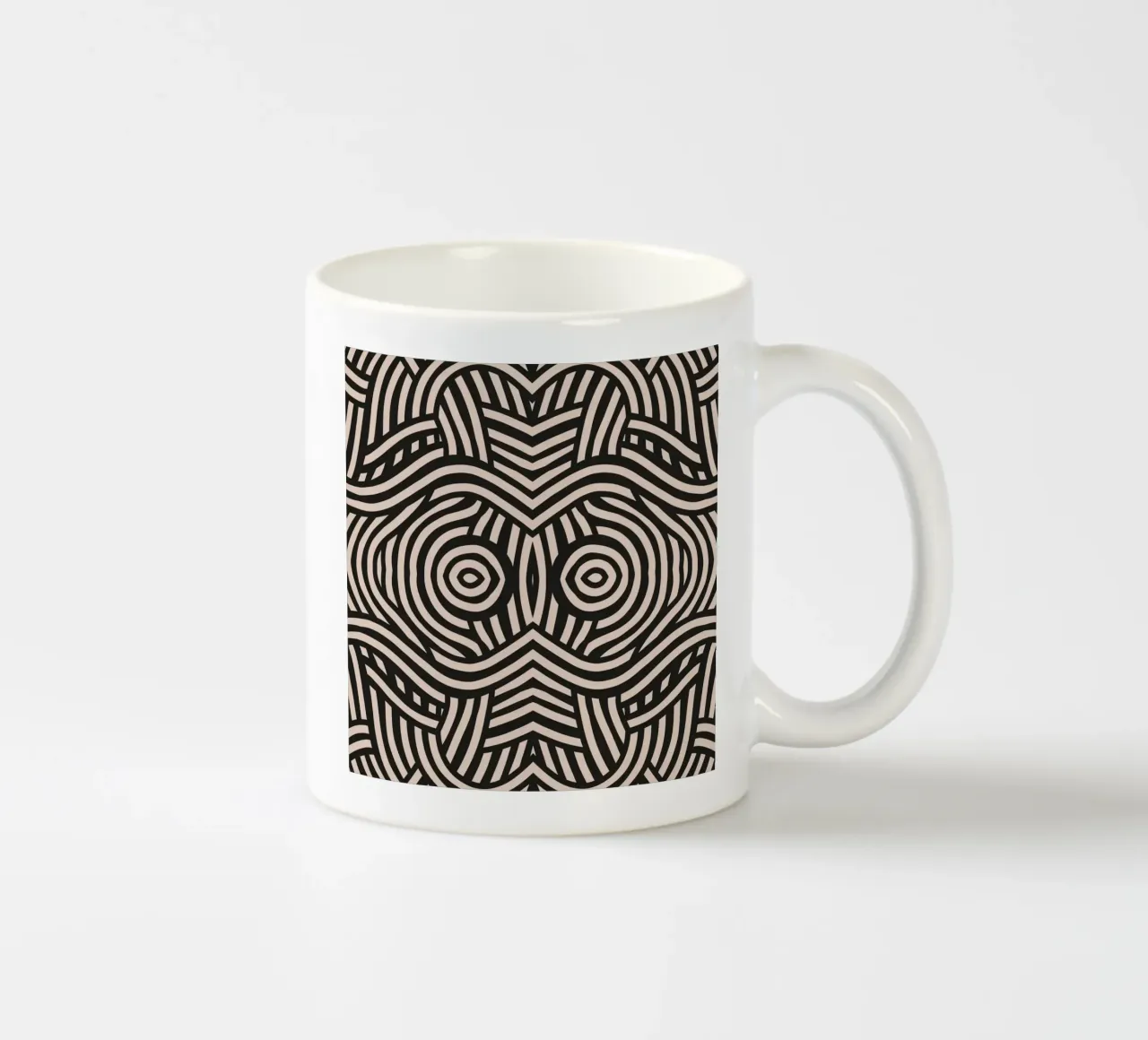 Symmetrical linocut line art pattern 04 ceramic mug by Little Dean