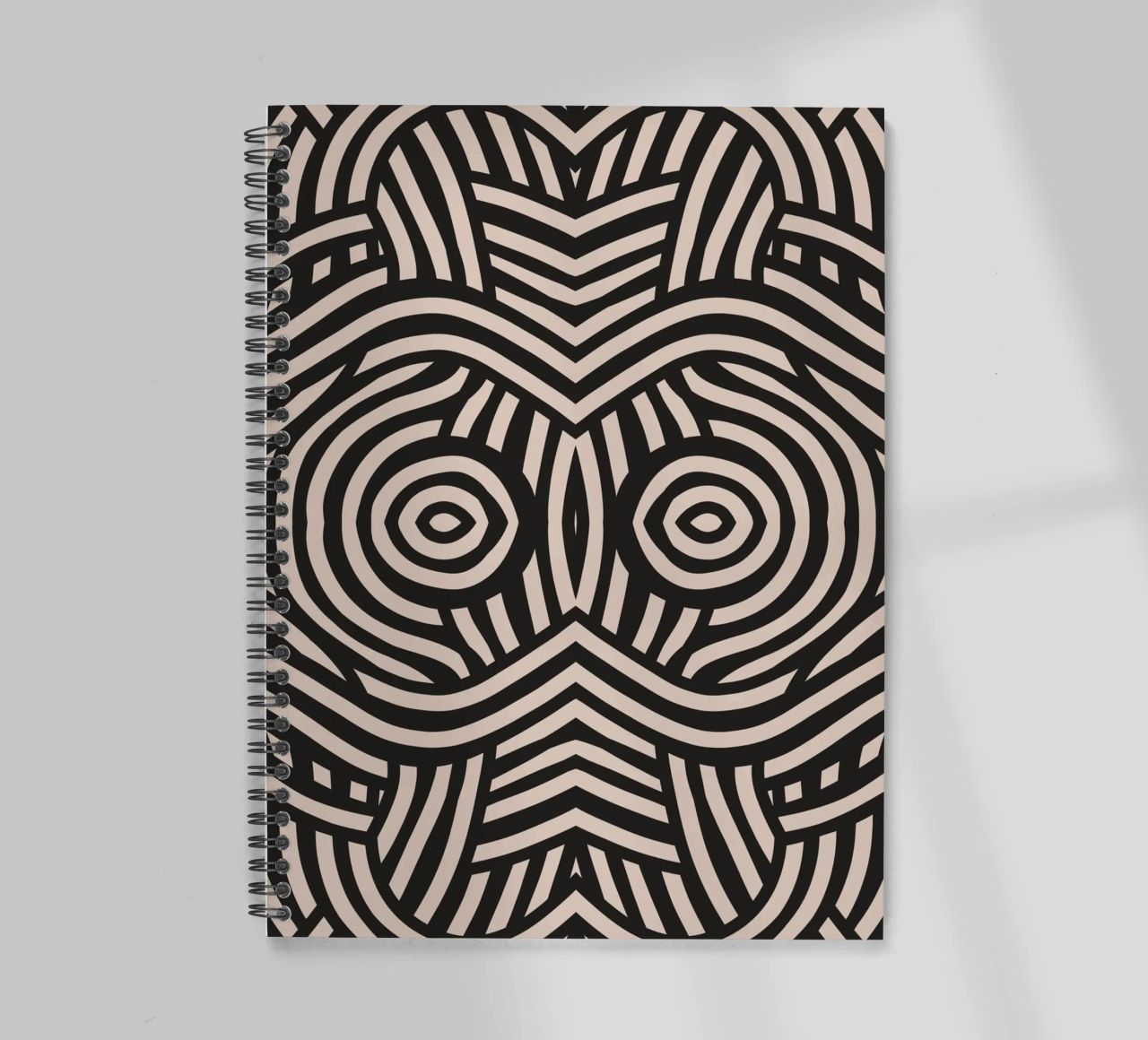 Symmetrical linocut line art pattern 04 spiral notebook by Little Dean
