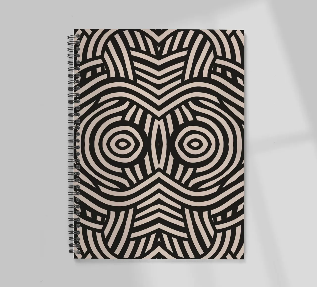 Symmetrical linocut line art pattern 04 spiral notebook by Little Dean