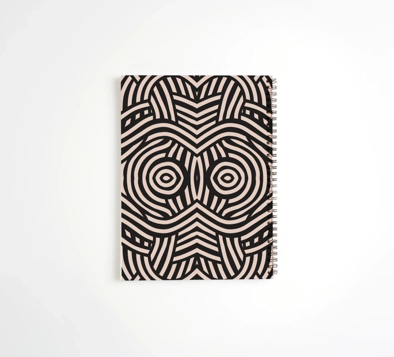 Symmetrical linocut line art pattern 04 spiral notebook by Little Dean