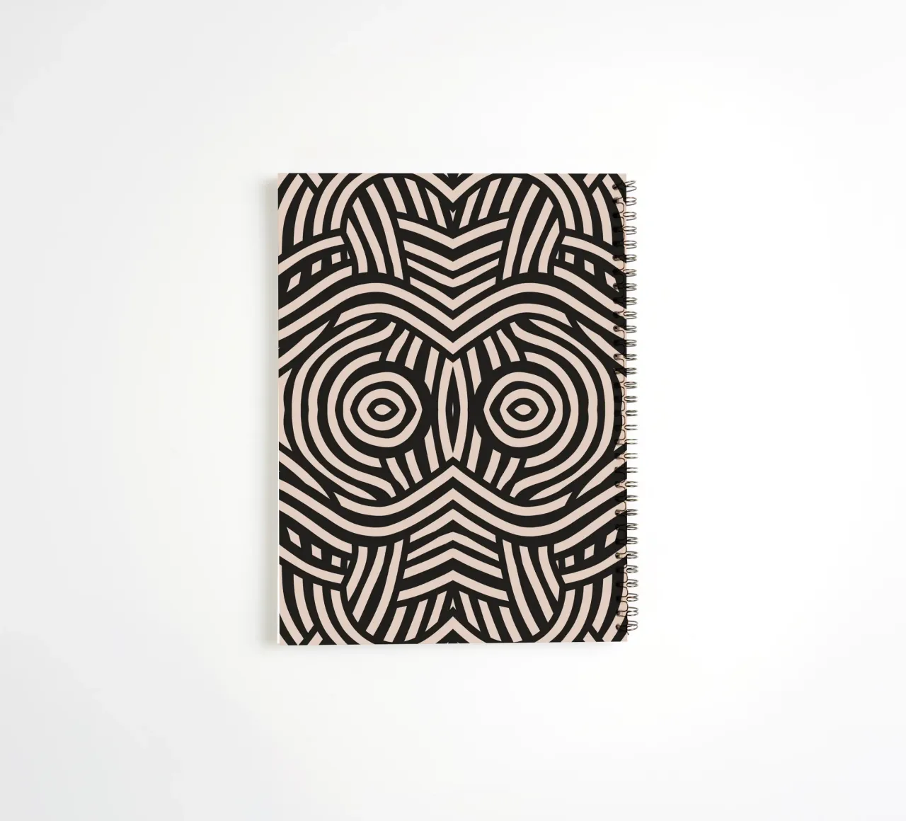Symmetrical linocut line art pattern 04 spiral notebook by Little Dean