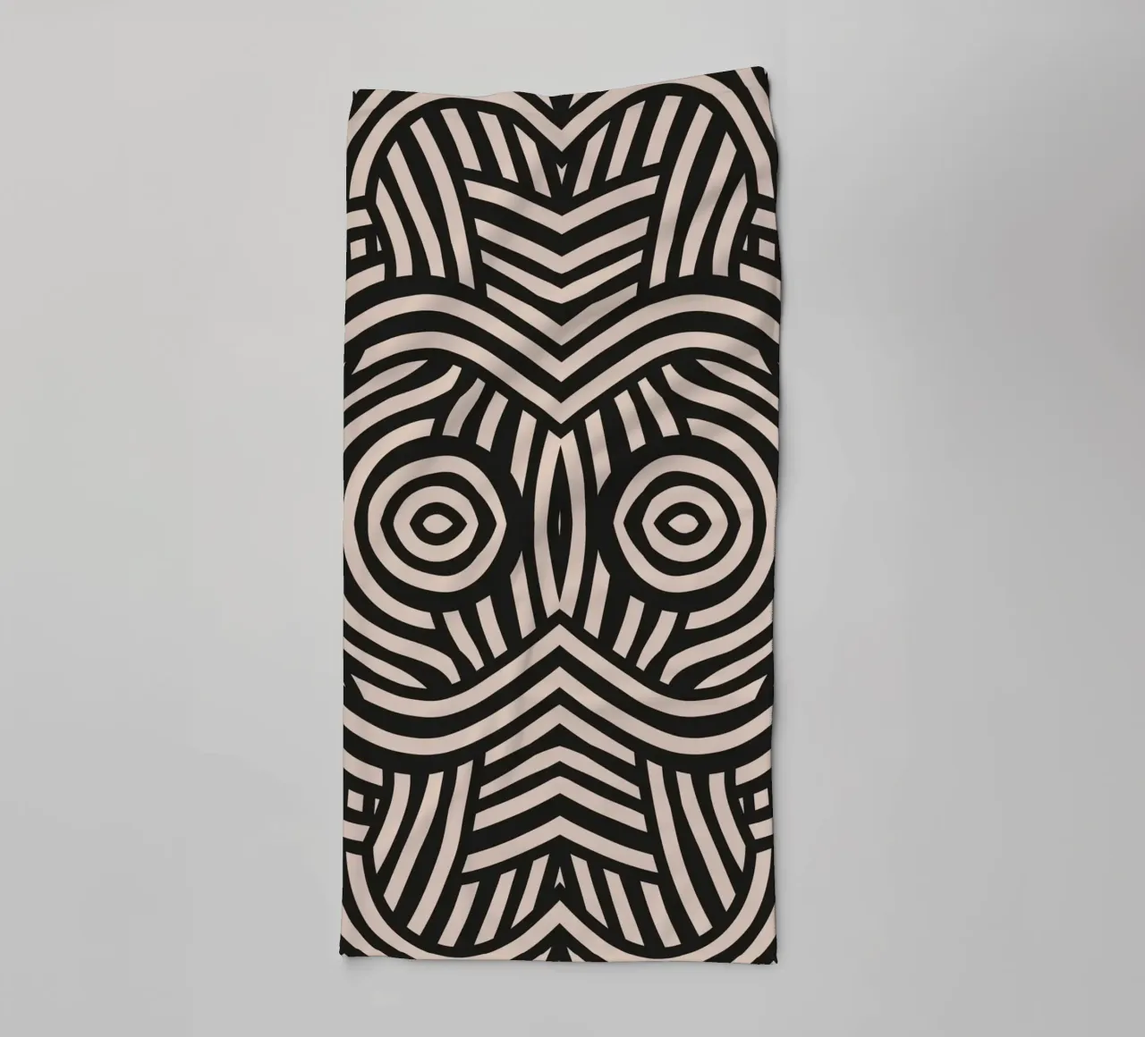 Symmetrical linocut line art pattern 04 towel by Little Dean