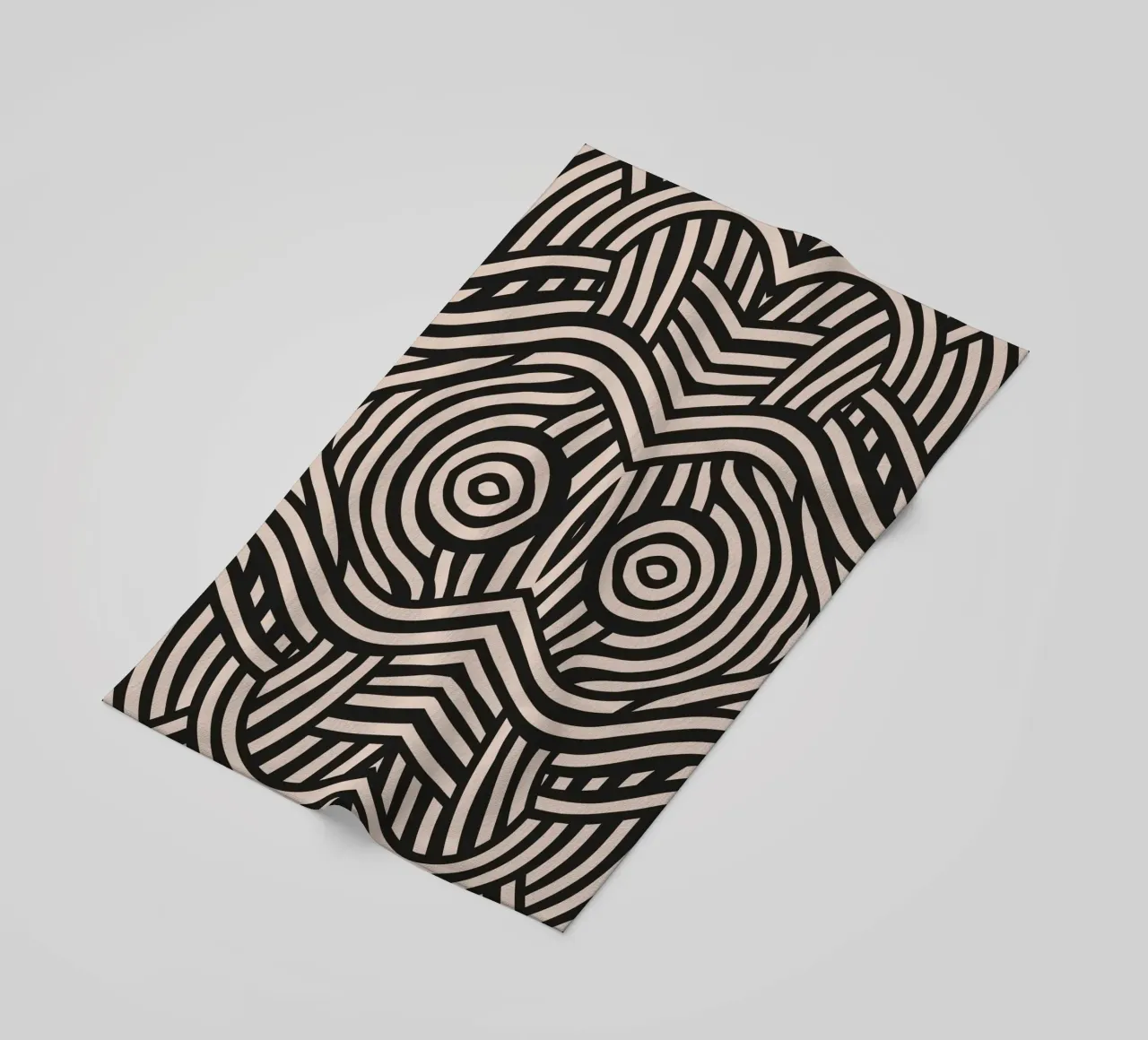 Symmetrical linocut line art pattern 04 beach towel by Little Dean