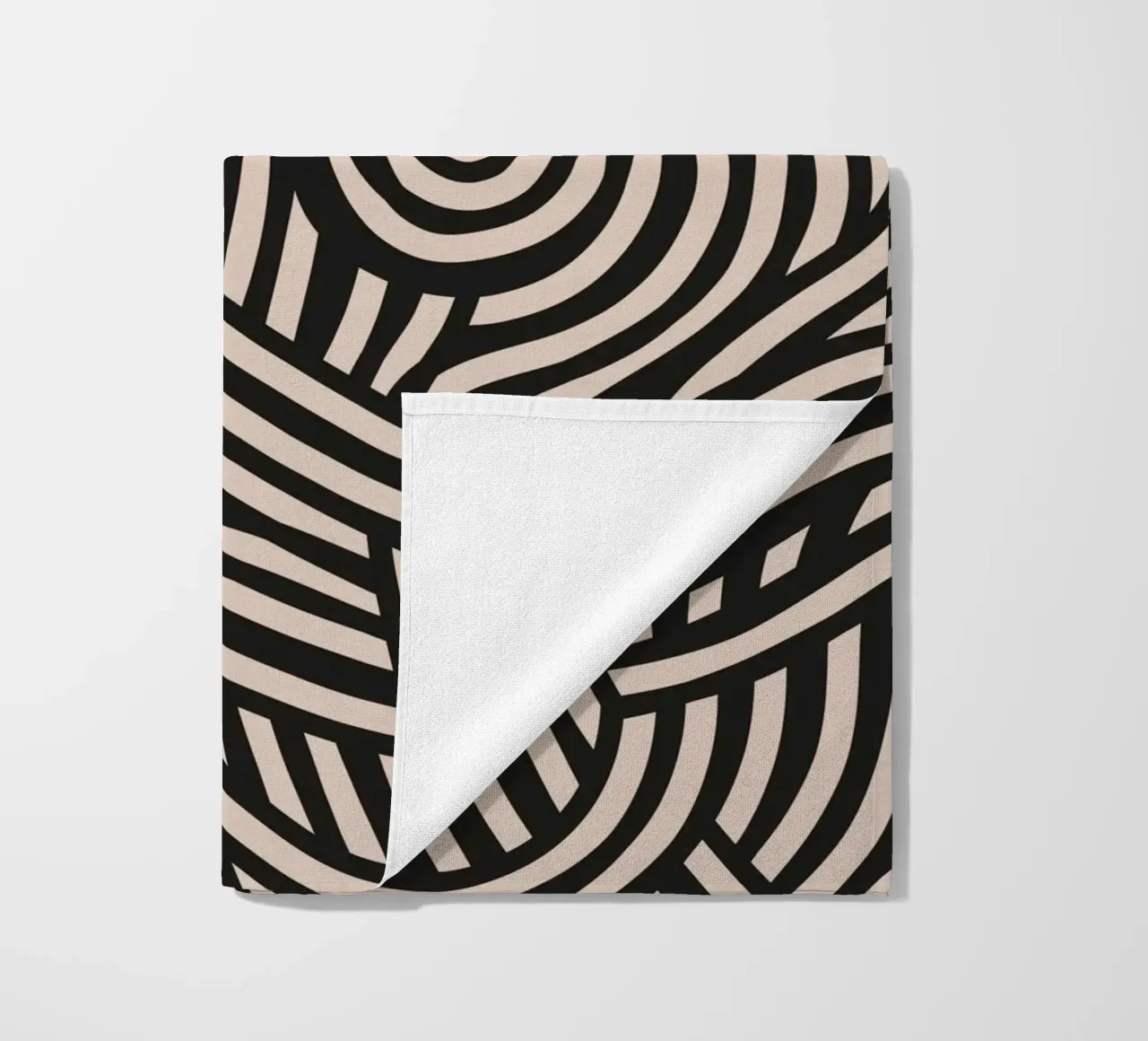 Symmetrical linocut line art pattern 04 beach towel by Little Dean