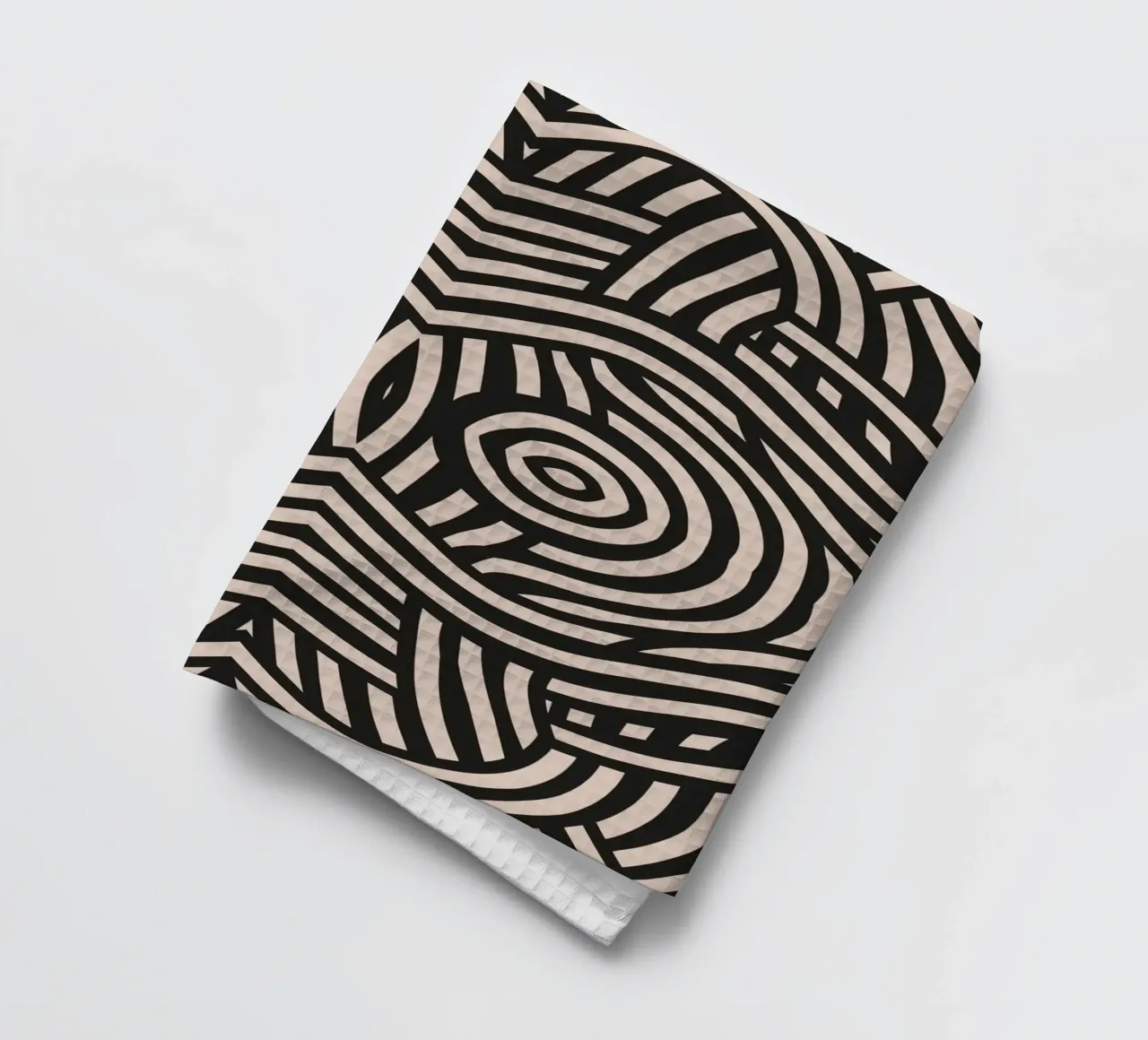 Symmetrical linocut line art pattern 04 tea towel by Little Dean
