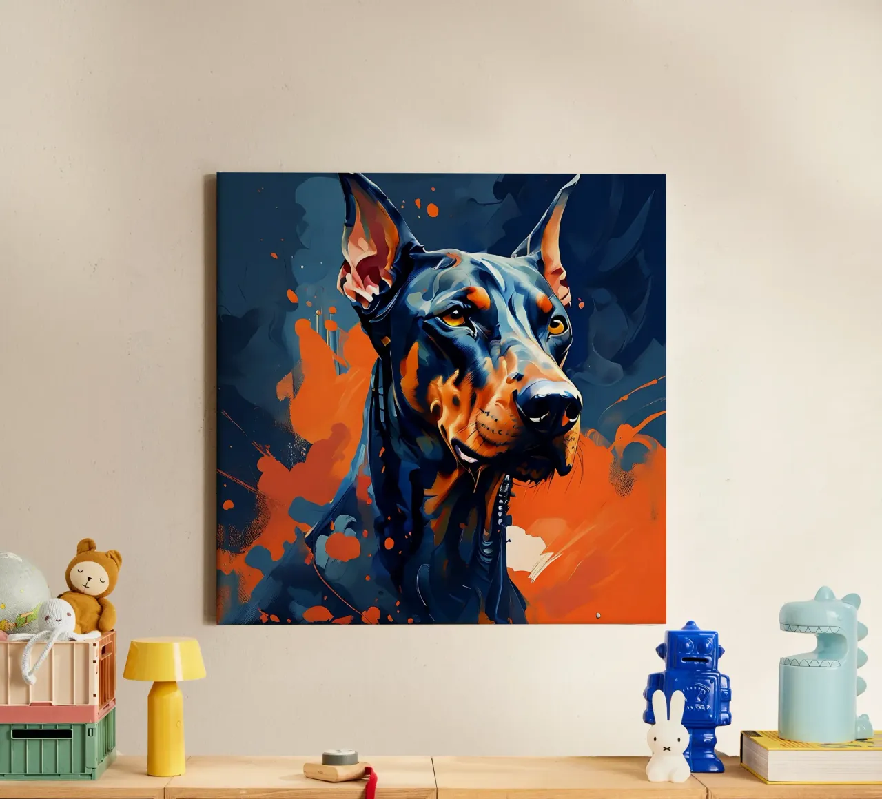 Cane, Doberman_Style_F_1 tela con Cornice a cassetta da Tierisch bunt by LK