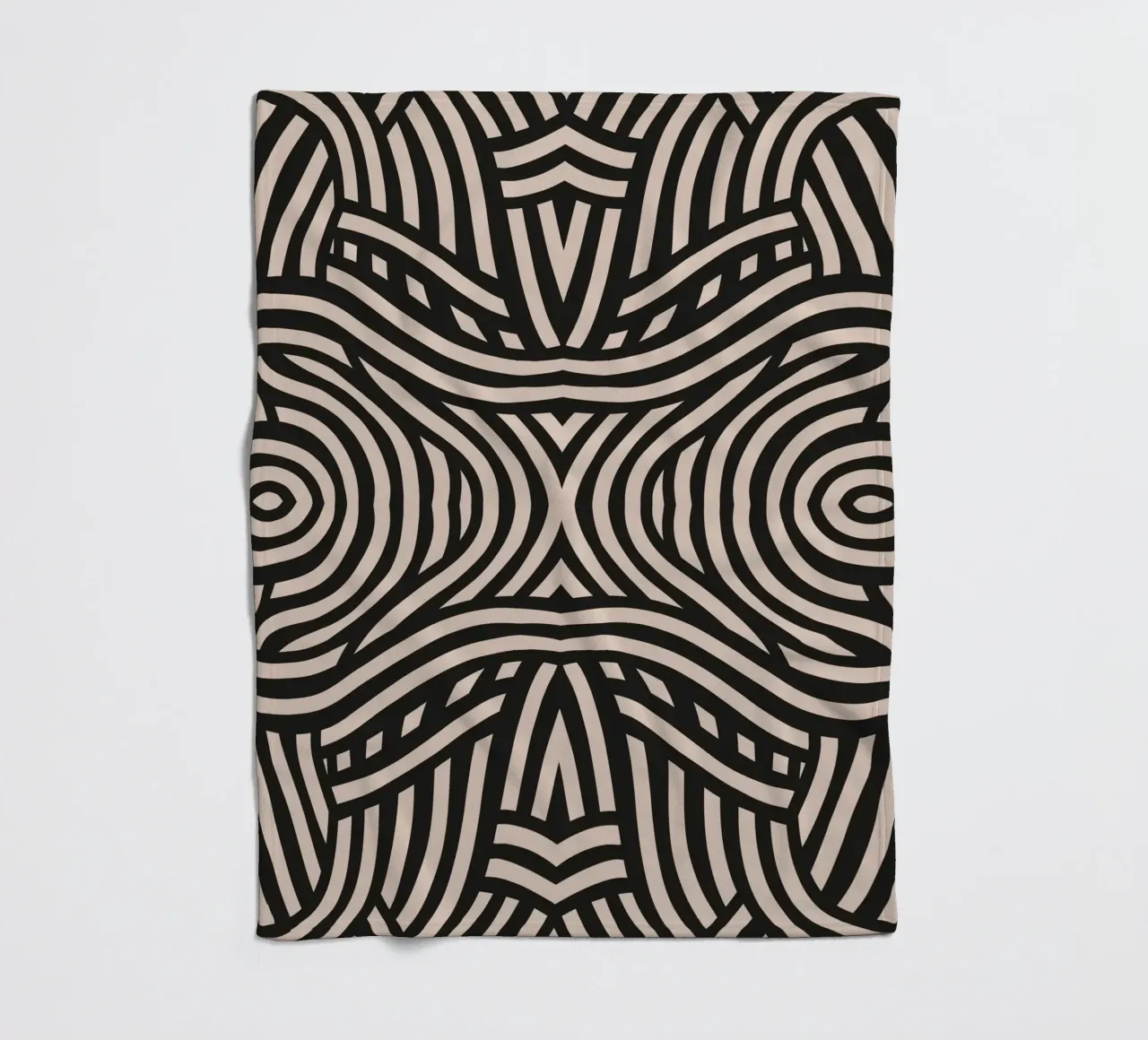 Symmetrical linocut line art pattern 05 fleece blanket by Little Dean