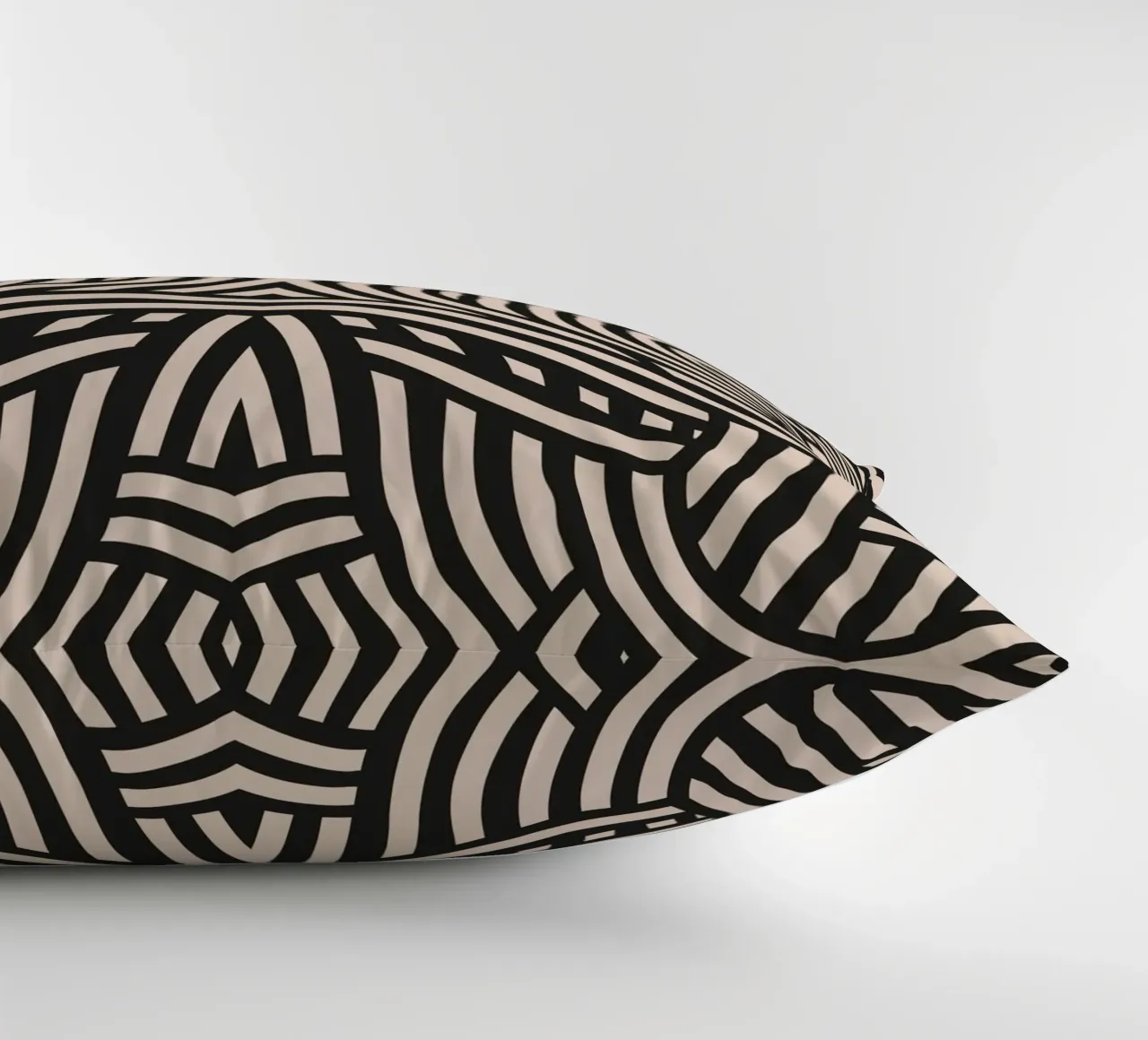 Symmetrical linocut line art pattern 05 decorative cushion by Little Dean