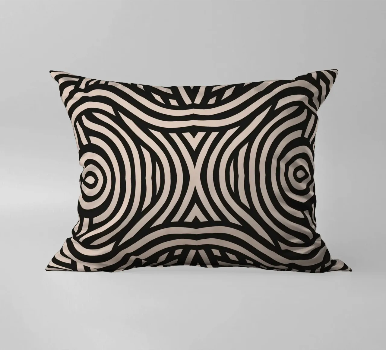 Symmetrical linocut line art pattern 05 decorative cushion by Little Dean