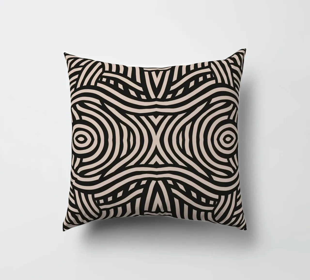 Symmetrical linocut line art pattern 05 decorative cushion by Little Dean