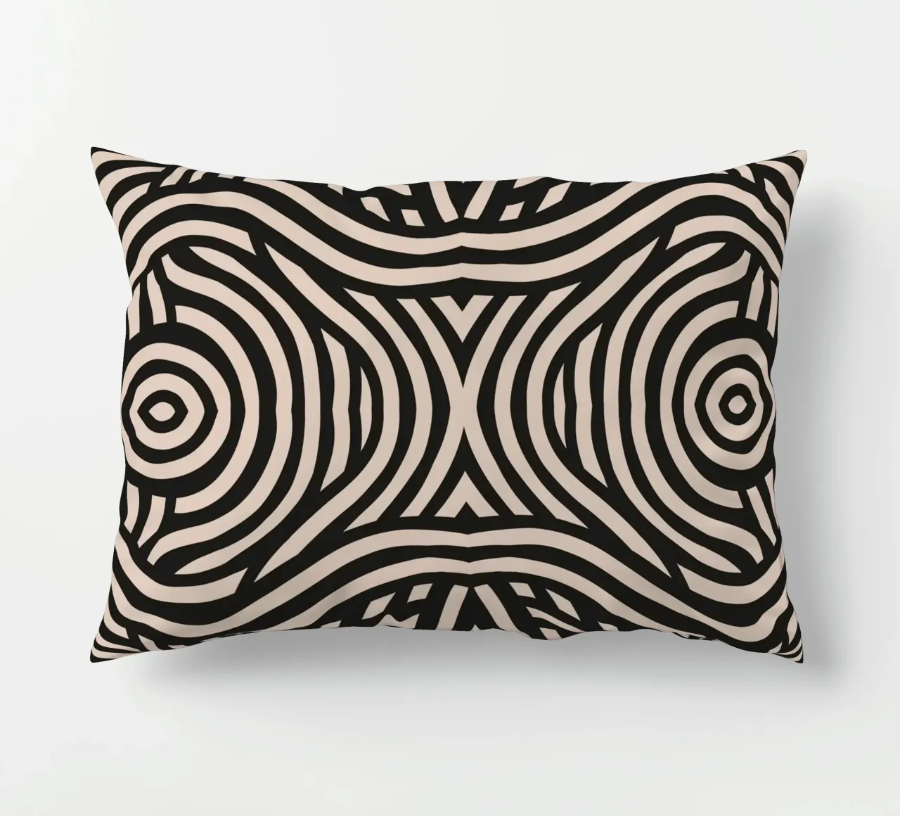 Symmetrical linocut line art pattern 05 decorative cushion by Little Dean
