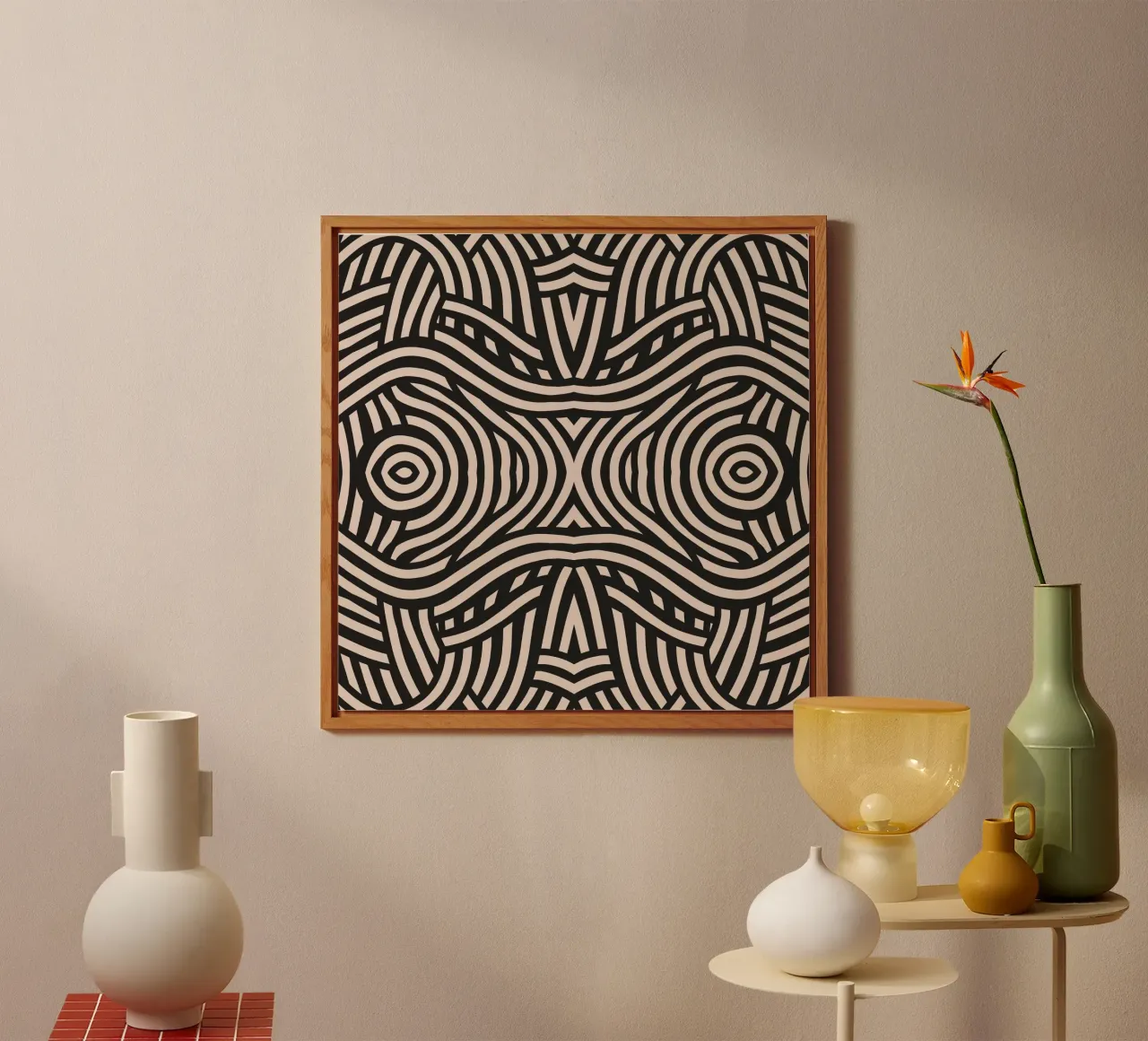 Symmetrical linocut line art pattern 05 alu-dibond by Little Dean