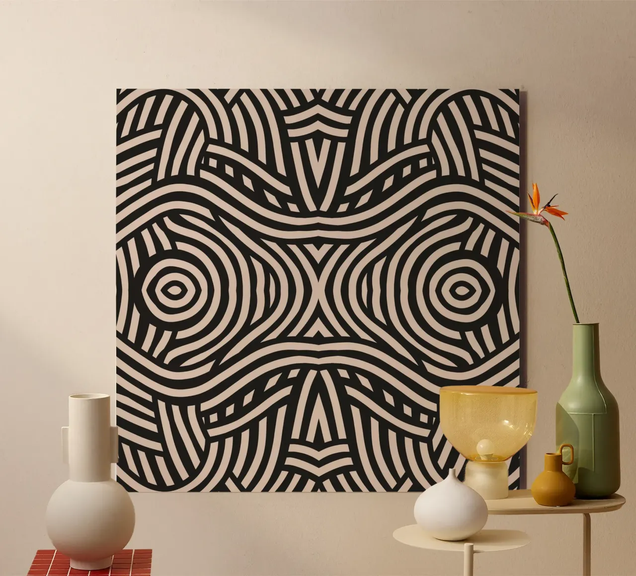Symmetrical linocut line art pattern 05 alu-dibond by Little Dean