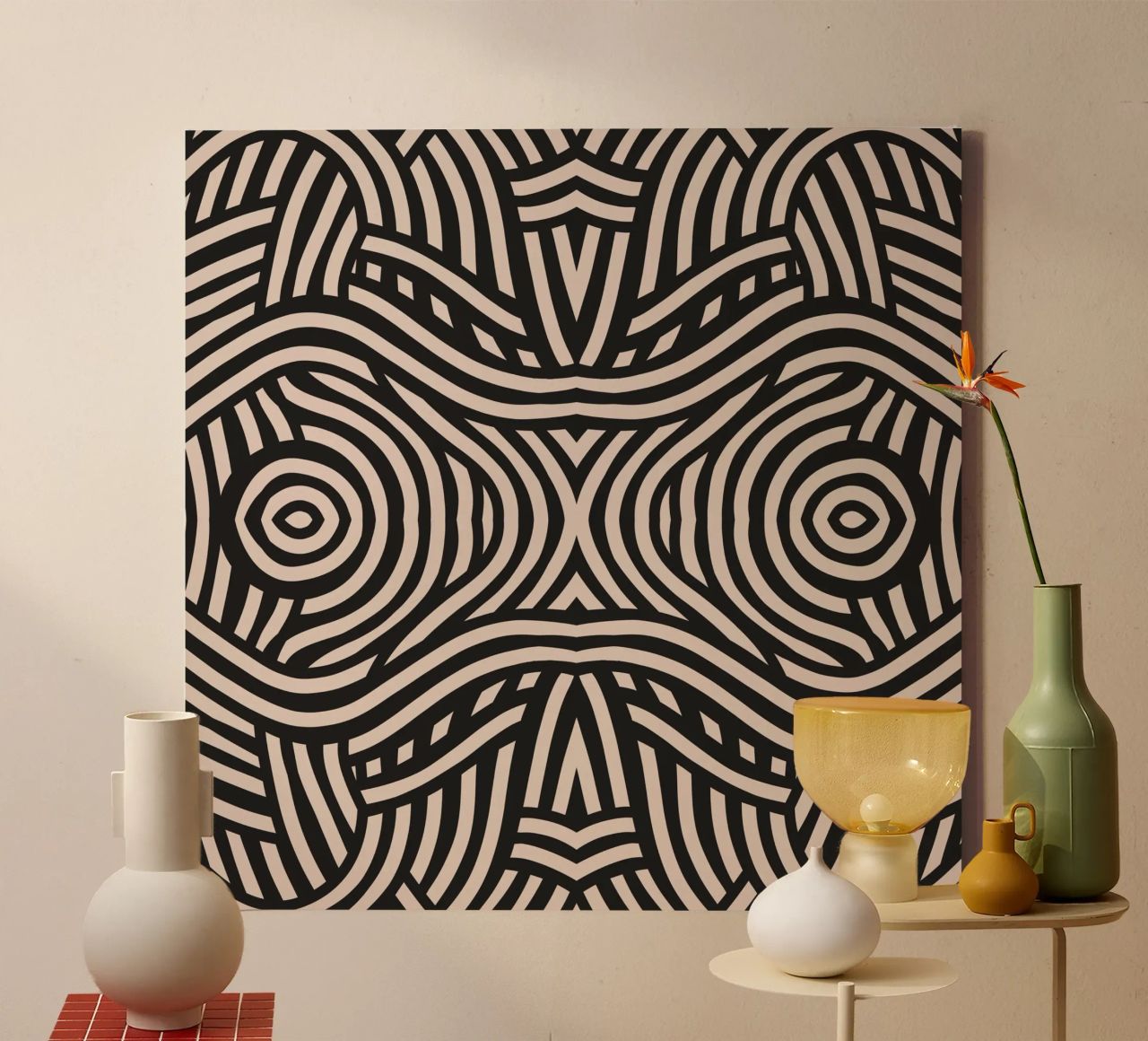 Symmetrical linocut line art pattern 05 canvas by Little Dean